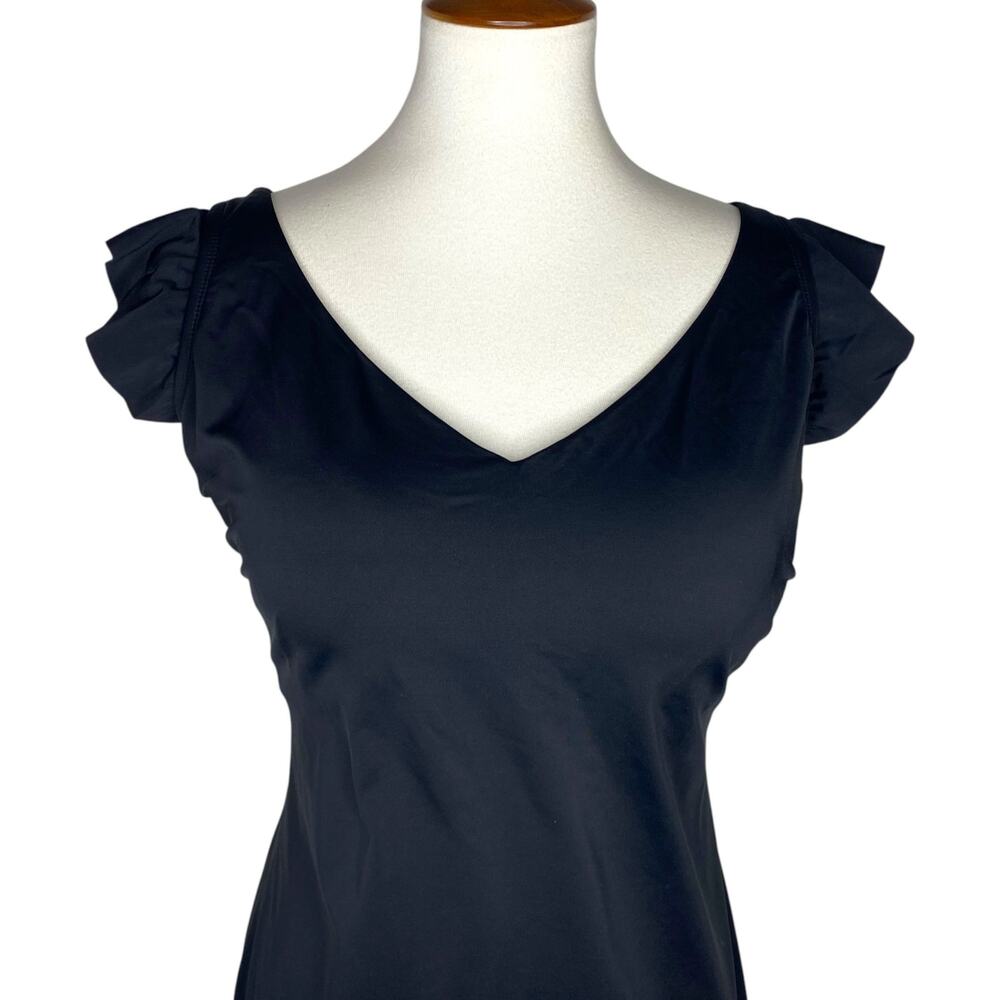 Time and Tru One Piece Swimsuit Black Ruffle Strap V Neck Size 2X 20W-22W Retro - Picture 5 of 16